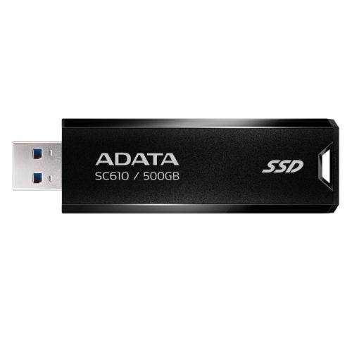 Adata SC610 500GB external SSD, USB 3.2 Type-A, capless retractable design, key ring, compact and portable. Adata SC610 500GB external SSD, USB 3.2 Type-A, capless retractable design, key ring, compact and portable.